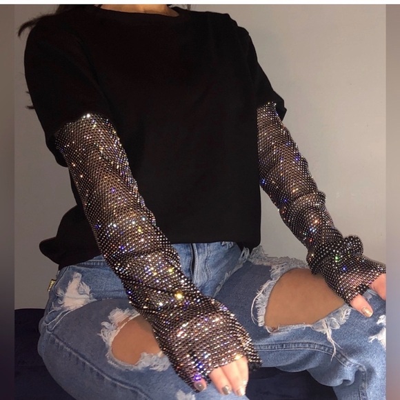 Tops - Black Sequin Sleeve Women's Top